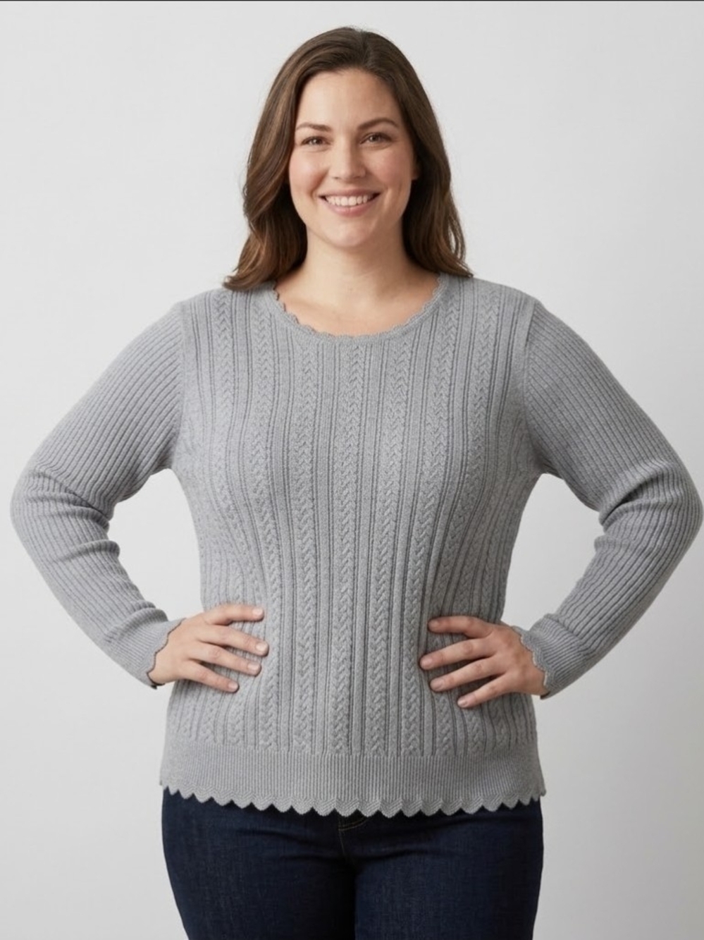 Jeanne Pierre Women's Gray Ribbed Knit Sweater - XL